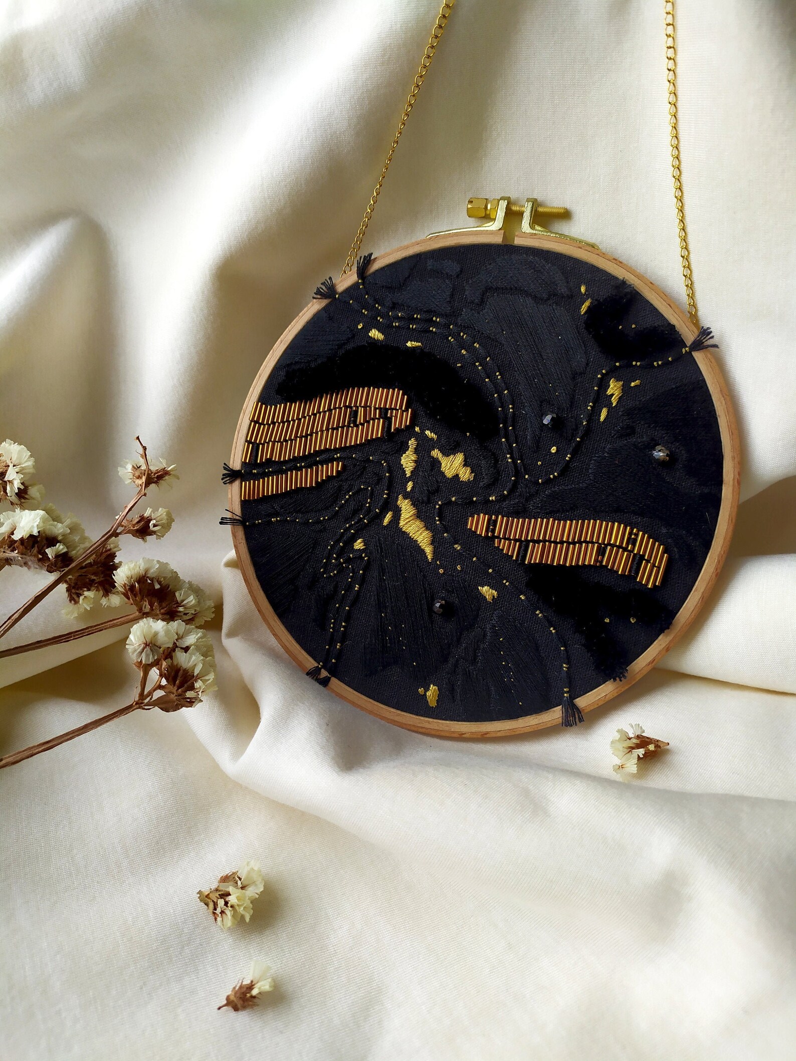 Embroidery wall art modern embroidery black and golden  etsy Embroidery wall art modern embroidery black and golden  etsy