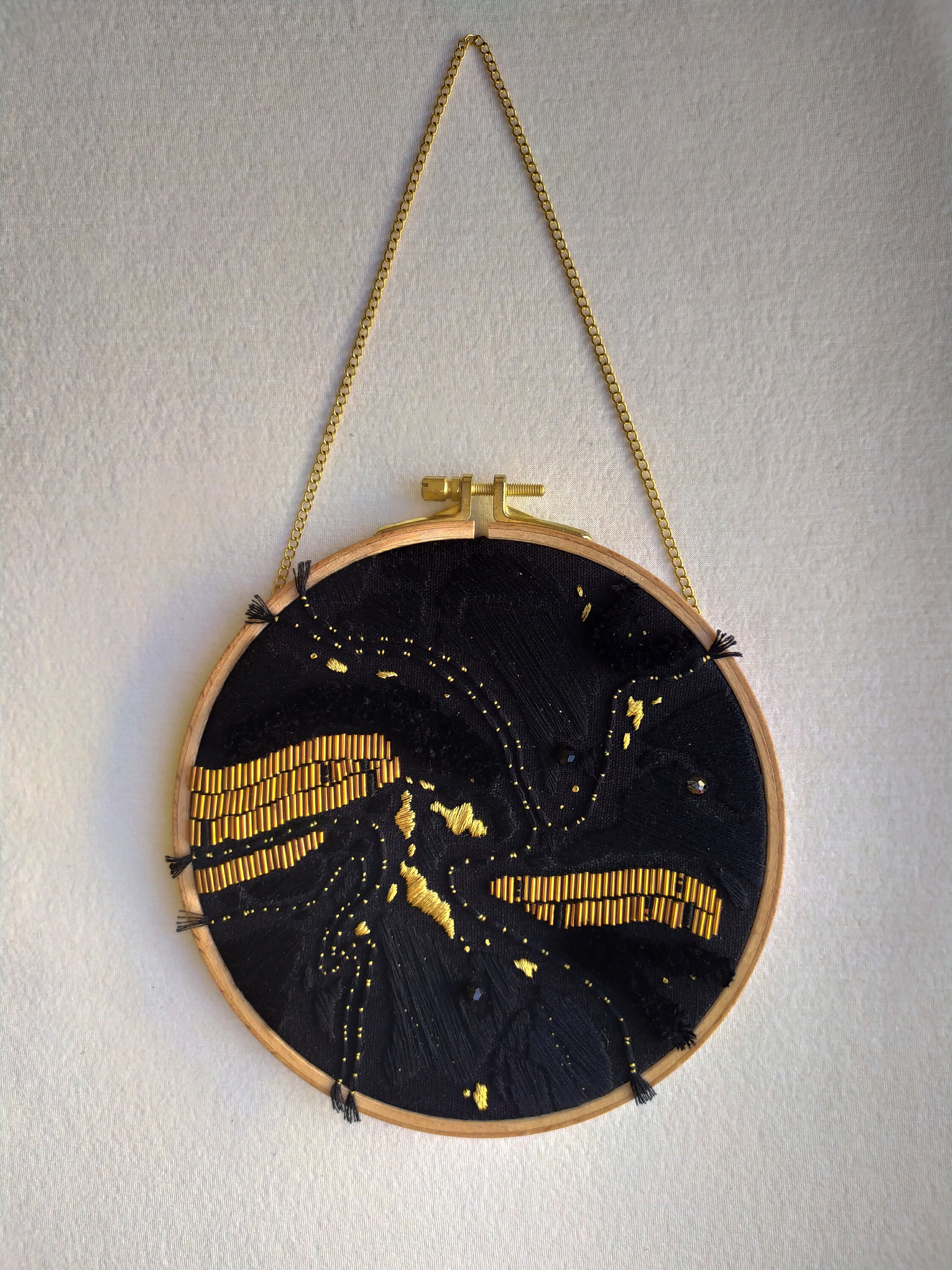Embroidery wall art modern embroidery black and golden Etsy