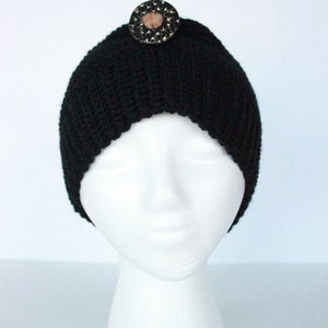 Black Crochet Headband with Wooden Button