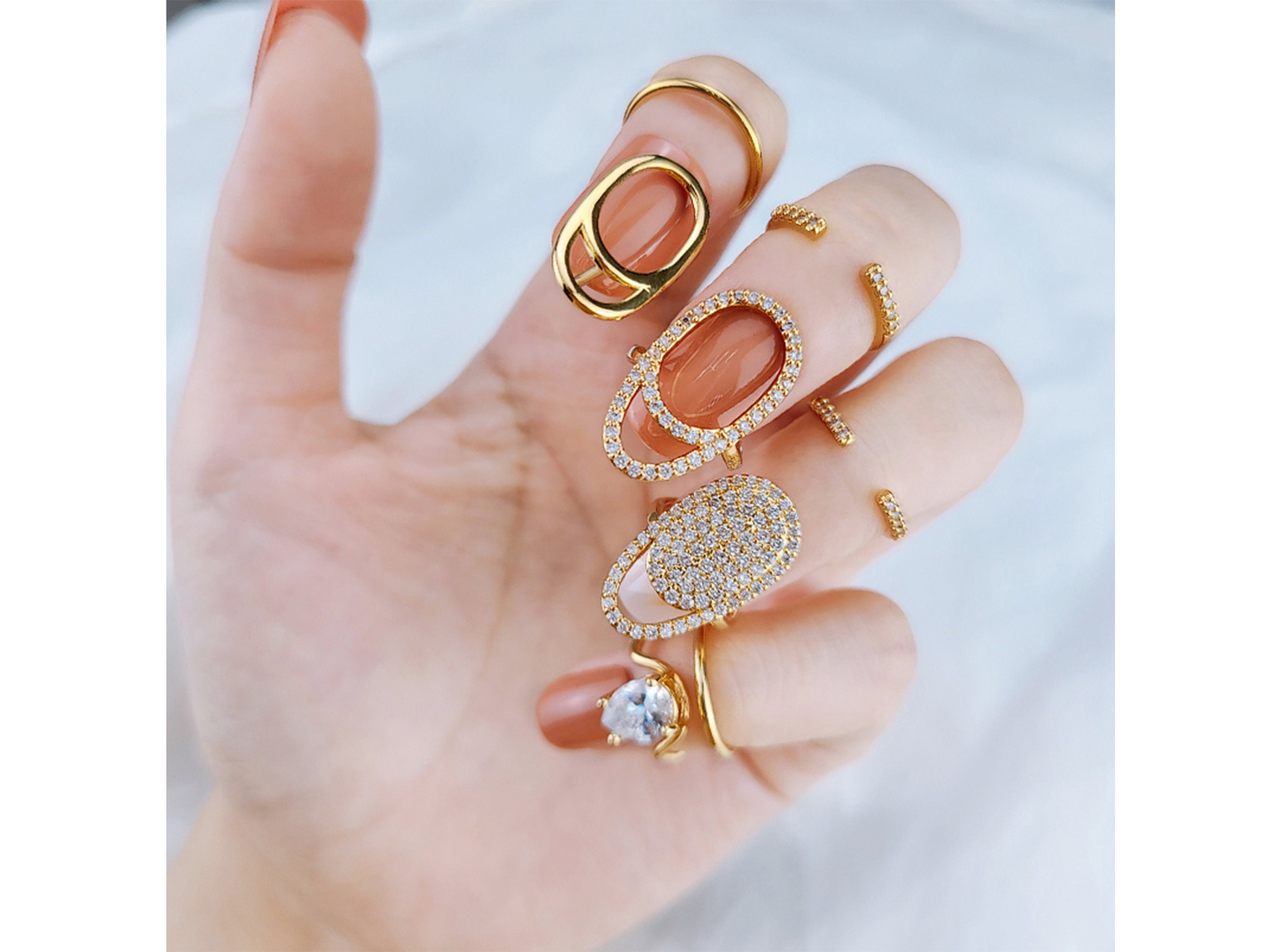 4 Pcs Wudu Nail Rings Set for Women Gold Rhinestone Nail Rings Adjustable  Women Finger Tip Nail Rings Dainty Nails Decoration Nail Rings Jewelry Gift  : : Beauty & Personal Care