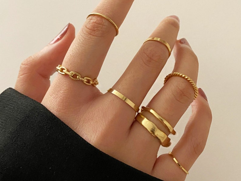 7 Pcs Gold Midi Ring Set Gold Knuckle Rings Set for Women Etsy UK
