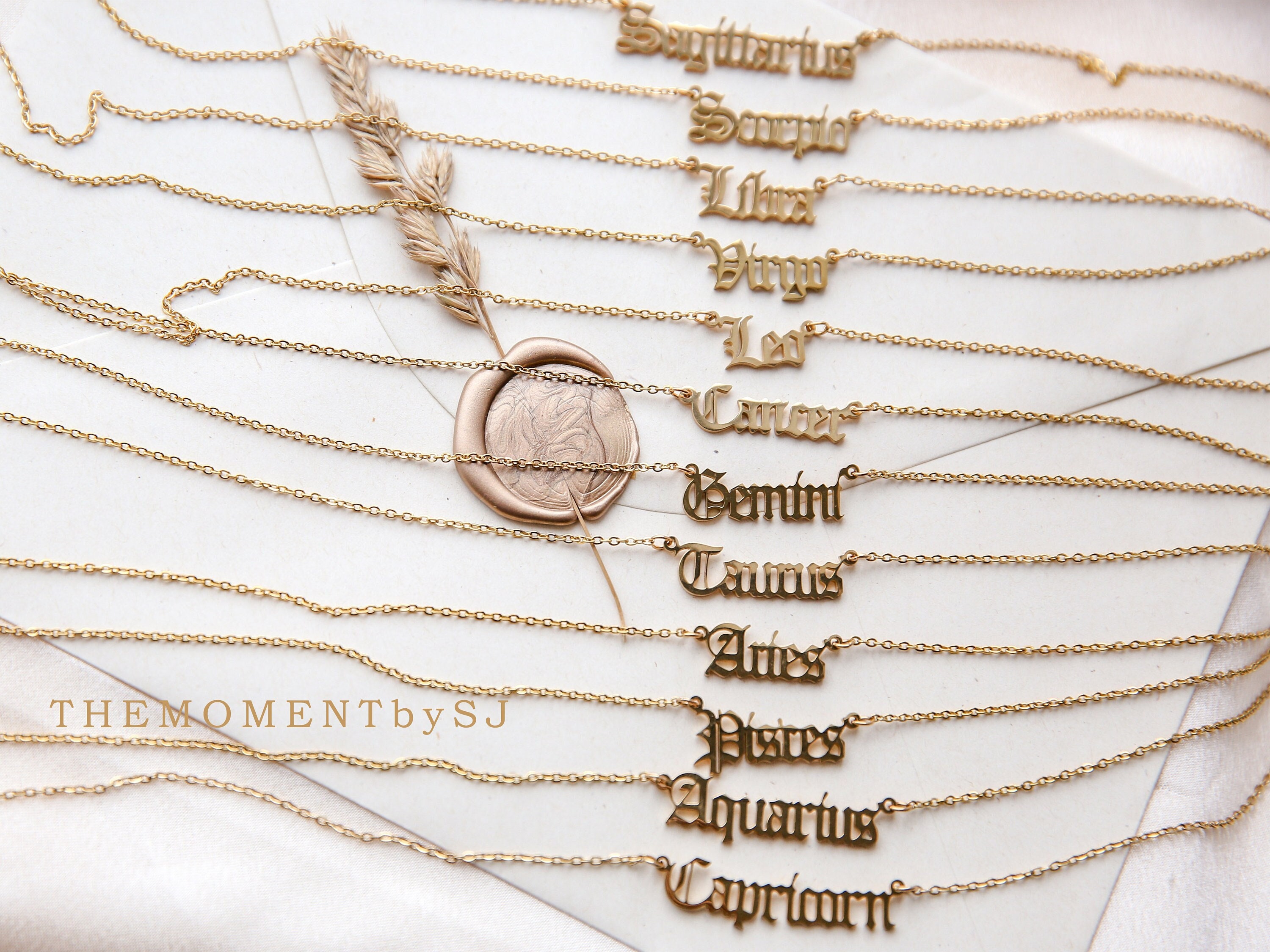Zodiac Writing Letter Necklace, Star Sign Necklace, Capricorn, Aquari…