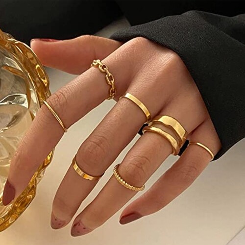7 Pcs Gold Midi Ring Set Gold Knuckle 