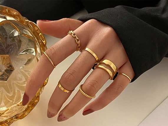 7 Pcs Gold Midi Ring Set, Gold Knuckle Rings Set for Women Girls,  Gold/silver Rings, Snake Chain Stacking Ring Boho Rings, Adjustable Rings 