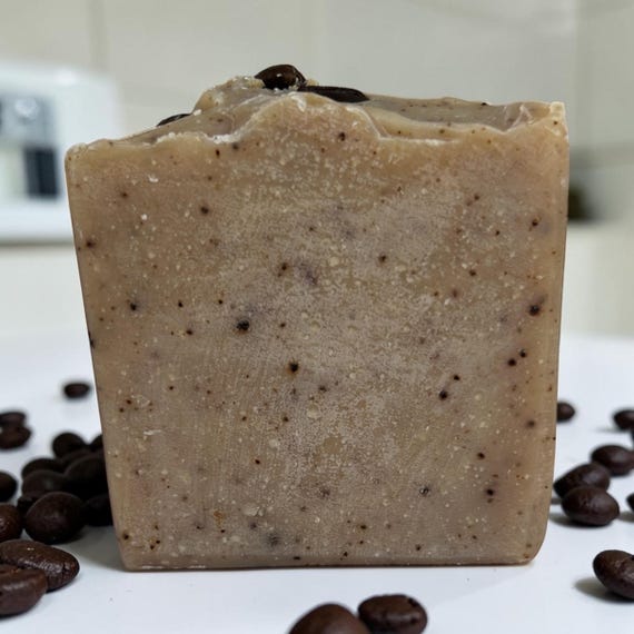 Rise and Grind Vegan Artisan Soap Bar | 4oz | Exfoliating with Coffee Grounds | Biodegradable Packaging | Cerauno Soaps