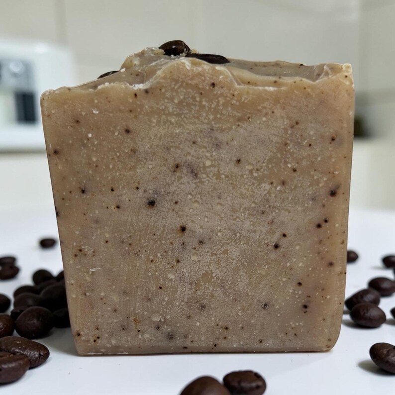 Rise and Grind Vegan Artisan Soap Bar | 4oz | Exfoliating with Coffee Grounds | Biodegradable Packaging | Cerauno Soaps image 1
