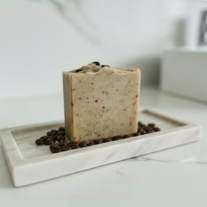 Rise and Grind Vegan Artisan Soap Bar | 4oz | Exfoliating with Coffee Grounds | Biodegradable Packaging | Cerauno Soaps image 2