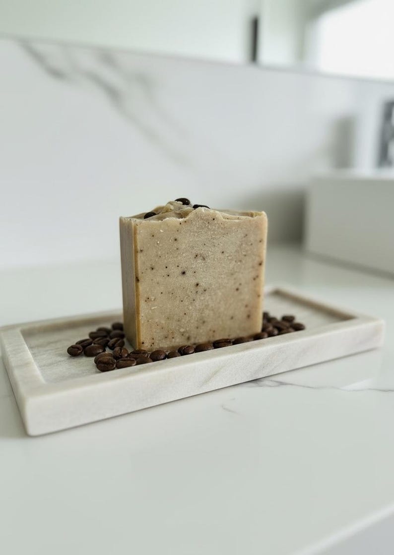 Rise and Grind Vegan Artisan Soap Bar | 4oz | Exfoliating with Coffee Grounds | Biodegradable Packaging | Cerauno Soaps image 2