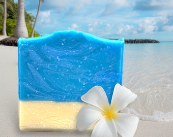 Lake Breeze Vegan Artisan Soap | Handmade Beach Design | Bergamot, Pineapple, & Coconut scent with a touch of Algae and Musk | Cerauno Soaps