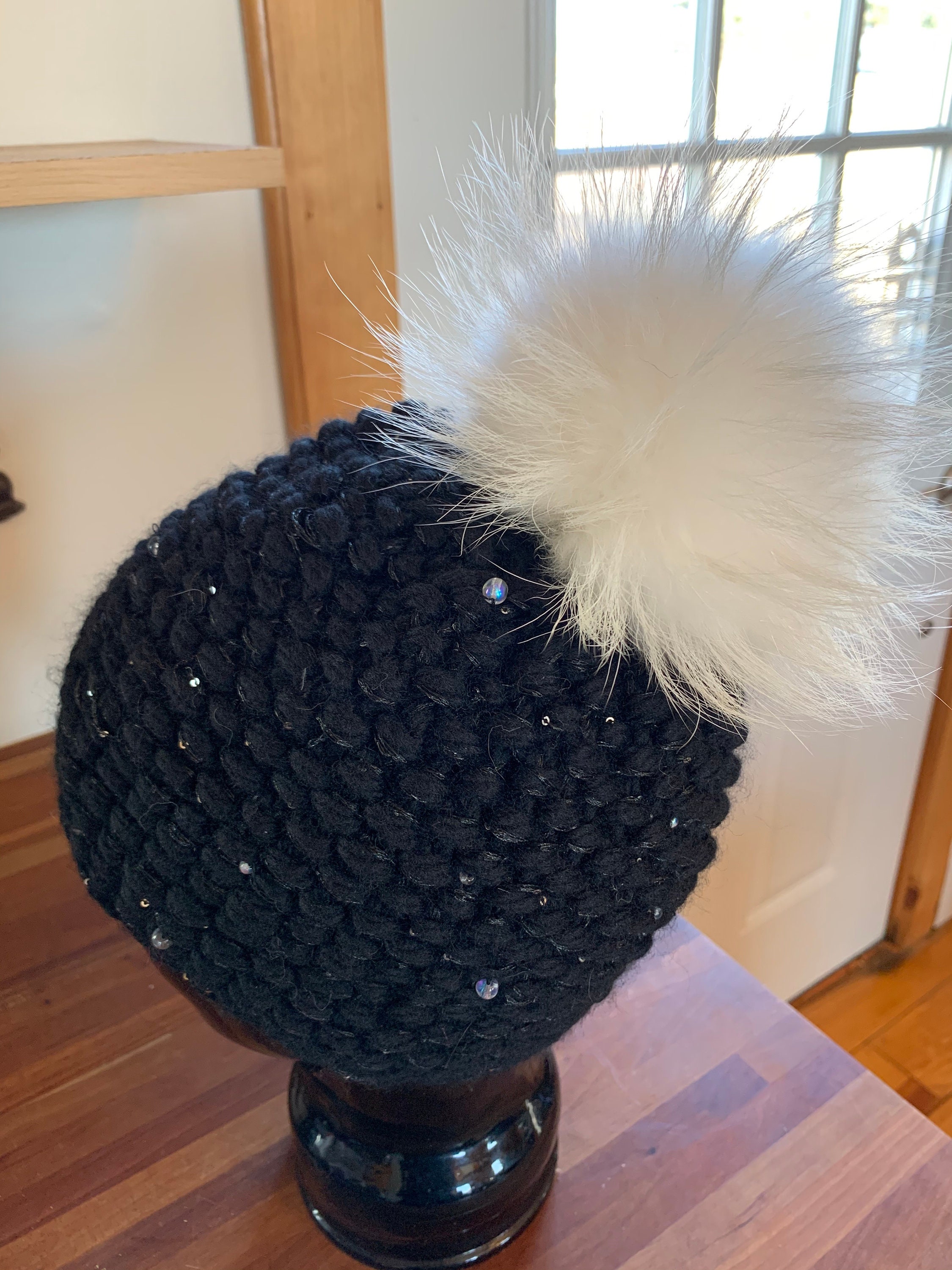 Starry Night Hand Knit Pom Pom Hat - Etsy display picture 2