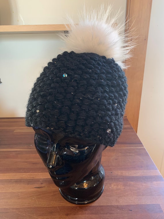 Starry Night Hand Knit Pom Pom Hat - Etsy
