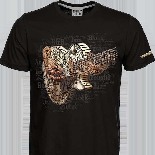 Graphique de typographie de guitare électrique sur t-shirt unisexe à manches courtes