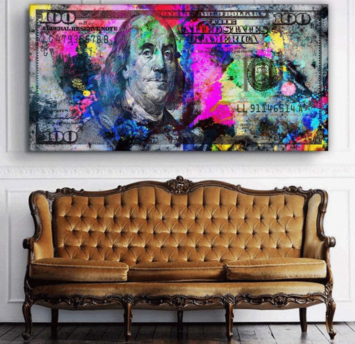 Colorful Abstract Money 100 Bill Wall Art Framed Canvas Gift Etsy