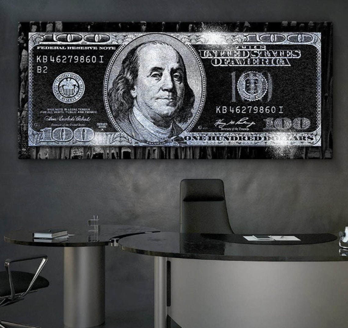 Black Hundred Dollar Money Bill Wall Art Framed Canvas Gift Etsy