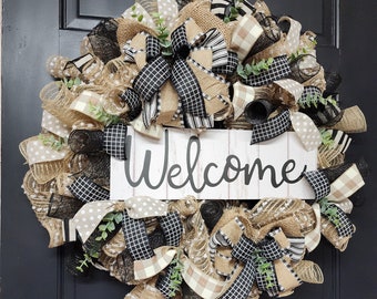 Every Day Welcome Wreath, Farmhouse Welcome Wreath, All Season Welcome Wreath, Neutral Year Round Welcome Wreath