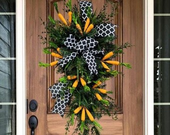 Easter Door Swag, Carrot Spring Swag, Black and Orange Wreath, Farmhouse Door Swag, Easter Decor, Spring Decor