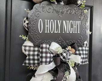 Christmas O Holy Night Black and White Door Swag
