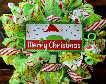 Christmas Green Monster Wreath | Handmade Merry Christmas Wreath | Your Choice - DIY Wreath Kit or Finished Wreath