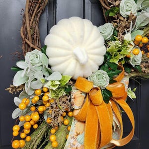 Fall Neutral Pumpkin and Floral Grapevine Wreath | Fall Decor | Handmade Wreath | Front Door Wreath