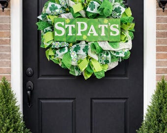 St. Patrick’s Day Wreath • Handmade Wreath • Green Shamrock Wreath • St Patrick Front Door Decor • Irish Holiday Wreath