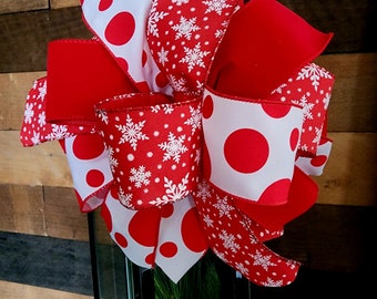 Christmas Bow | Red and White Snowflake Bow | Christmas Tree Bow | Lantern Bow | Wreath Bow