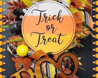 Candy Corn Happy Halloween Door Swag | Handmade Halloween Wreath | Fall Wreath | Halloween Decor