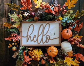 Hello Fall Grapevine Wreath | Handmade Wreath | Pumpkin Wreath | Autumn Wreath | Front Door Wreath