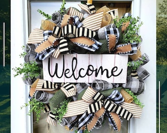 Welcome Wreath, Everyday Wreath, Farmhouse Wreath, Spring Wreath, Front Door Wreath