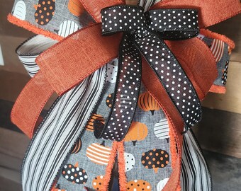 Fall Bow, Bow For Wreath, Bow For Lantern, Pumpkin Bow, Thanksgiving Decoration, Autumn Bow, Handmade Bow.