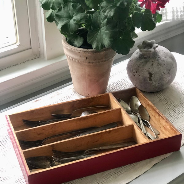 Vintage Flatware with Tray; Cutlery; Farmhouse Kitchen Decor;  Vintage Forks, Spoons, Knives