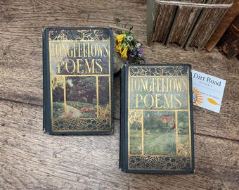 1903  Antique Longfellow's Poems Volumes 1 & 2 Complete Set, Henry Altemus Vademecum Series...