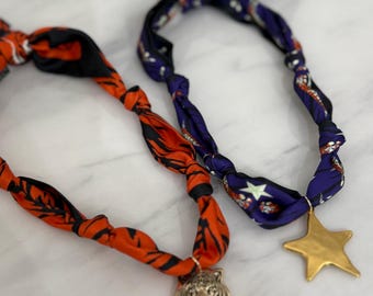 Clemson Tigers Scarf Necklace: Gameday Jewelry, Gold Star or Tiger Charm