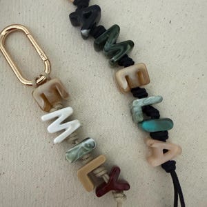 Customizable Chunky Neutral Letter Charm Bag Charm | Letter Initial Beaded Purse Keychain | Brown Teal Pink Neutral Bag Charms