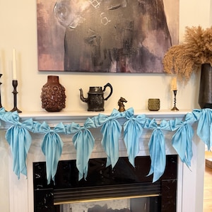 Light Blue Bow Garland| Easter Spring Pastel Bow Garland |  Satin Bow Garland Anthro Dupe | Coquette Garland Baby Boy Baby Shower Decor