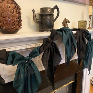 Dark Green and Black Satin Bow Garland| Coquette Girly Bow Garland | Christmas Green Bows | Holiday Christmas Bow Garland Decor