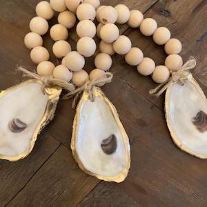 Natural Oyster Shell Napkin Rings | Oyster Shell Bottle Charm | Gold Hand Painted Oyster Shell Decor | Coastal Hostess Gift