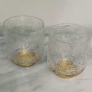 Vintage Art Deco Glasses: Gold Coquette Drinkware, Set of 2