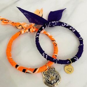 Clemson Tigers Bandana Charm Bangle Bracelets | Ibiza Style Summer Bracelets | Charm Jewelry | Outer Banks Style Bracelet | SC Purple Orange