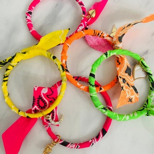 Bright Neon Bandana Charm Bangle Bracelets | Ibiza Style Summer Bracelets | Charm Jewelry | Outer Banks Style Bracelet | Boho Bracelets