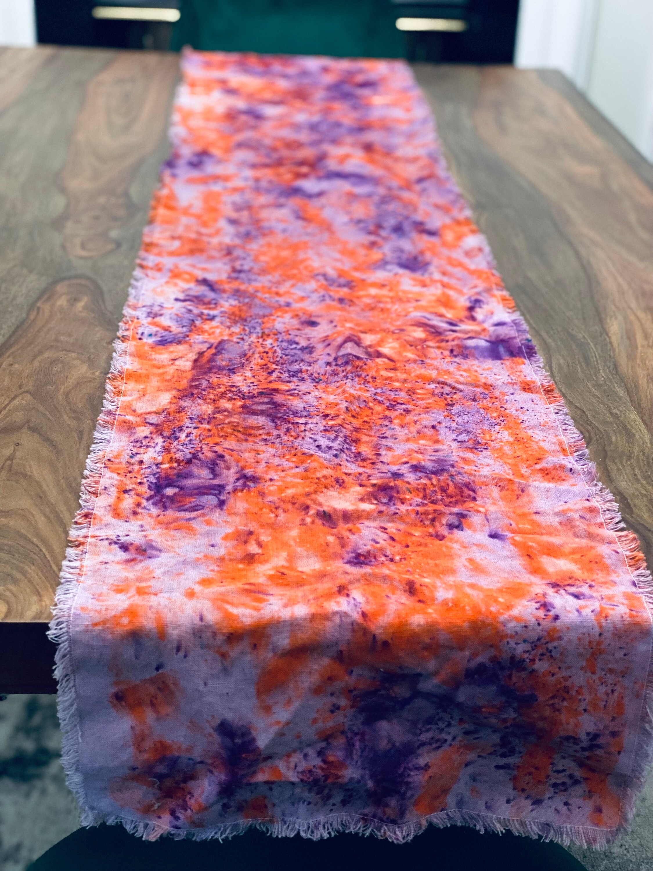 Clemson Tigers Orange Purple Hand Dyed Linen Table Runner | Confetti Dyed| Table Linens| Table Setting| Party Table Decor| Halloween
