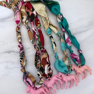 Pink Pony Club Scarf Necklace| Bandana Charm Necklace | Horse Necklace | Kentucky Derby Necklace