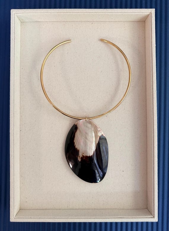 Brown Mother of Pearl Large Shell Collar Necklace: Fall Statement Choker Necklace Luxury Shell Necklace Mermaid Aesthetic Natural Beach