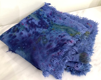 Hand Dyed Linen Napkins Set | LAGOON Confetti Dyed Napkins| Fringed Cloth Napkins| Blue Green Table Decor
