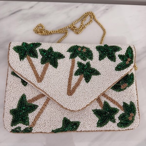 Tropical Palm Tree Beaded Clutch | Beaded Bag | Trendy Summer Clutch | Beaded Shoulder Bag | Italian Style Summer Accessories