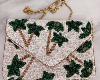 Tropical Palm Tree Beaded Clutch: Summer Shoulder Bag