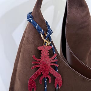 Lobster & Rope Bag Charm | Summer Nantucket Preppy Large Bag Charm | Nautical Keychain | Glitter Acrylic Lobster Paracord Wrap Boat and Tote