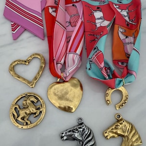 Equestrian Inspired Scarf Necklaces| Bandana Charm Necklace | Silk Scarf Necklace Horse Scarf Necklace | Choose Your Charm
