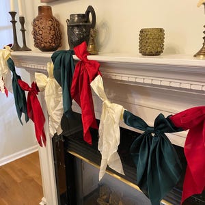 Red/Cream/Dark Green Satin Bow Garland| Coquette Girly Bow Garland | Holiday Christmas Bow Garland