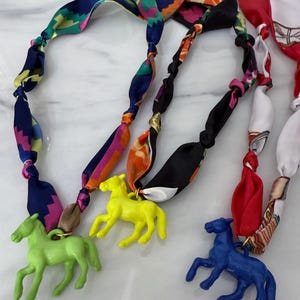 Derby Day Scarf Necklace| Bandana Charm Necklace | Horse Necklace | Kentucky Derby Necklace Bright Horse Necklace