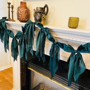 Dark Green Satin Bow Garland| Coquette Girly Bow Garland | Christmas Green Bows | Holiday Christmas Bow Garland Philadelphia Eagles Garland